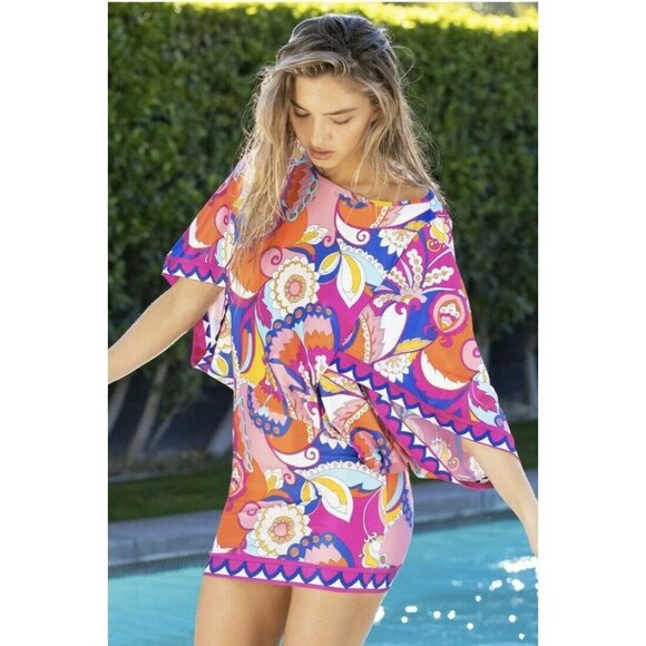 Trina Turk Sevilla Floral Swim Jersey Swimsuit Cover Up Tunic Dress size M - Picture 1 of 4